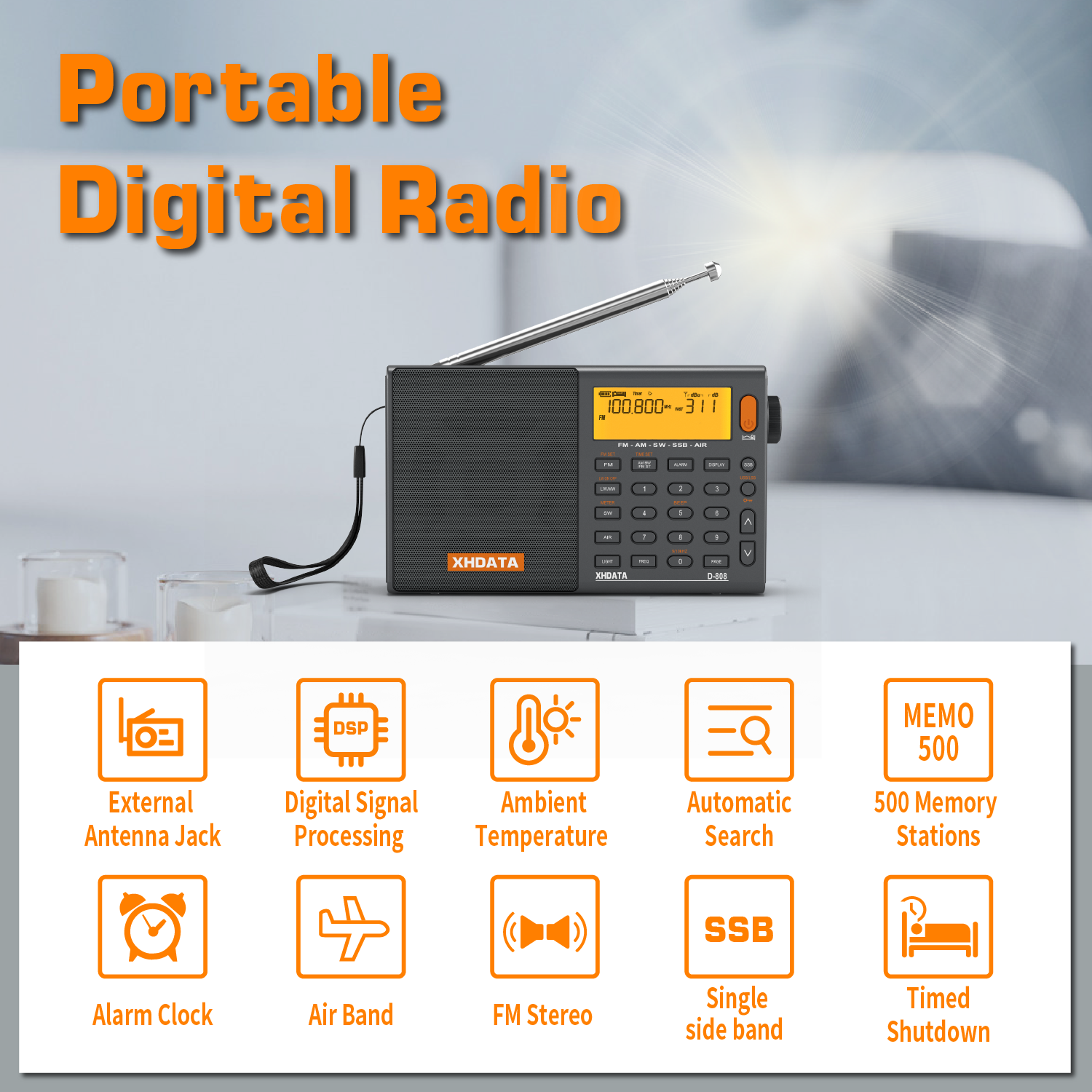 XHDATA D-808 FM/SW/MW/LW SSB AIR RDS Multi Band Portable Digital Radio XHDATA D-808 FM/SW/MW/LW SSB AIR RDS Multi Band Portable Digital Radio
